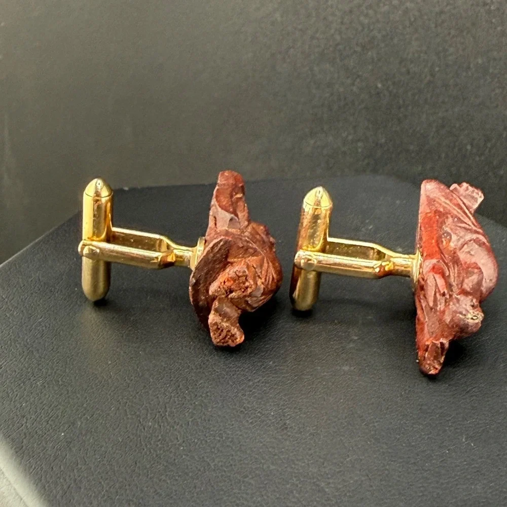 Vintage Carved Buddha Cufflinks‎ Wood